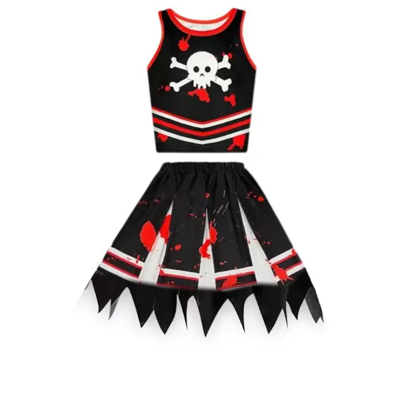 KissICON Halloween Cosplay Costume  Cheerleaders Digital Printed Dress Suits Horror Performance Party Role Playing Outfits for Girls