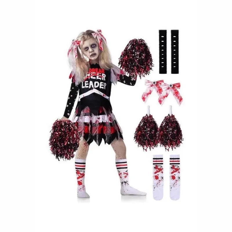 KissICON Halloween Cosplay Costume  Cheerleaders Digital Printed Dress Suits Horror Performance Party Role Playing Outfits for Girls