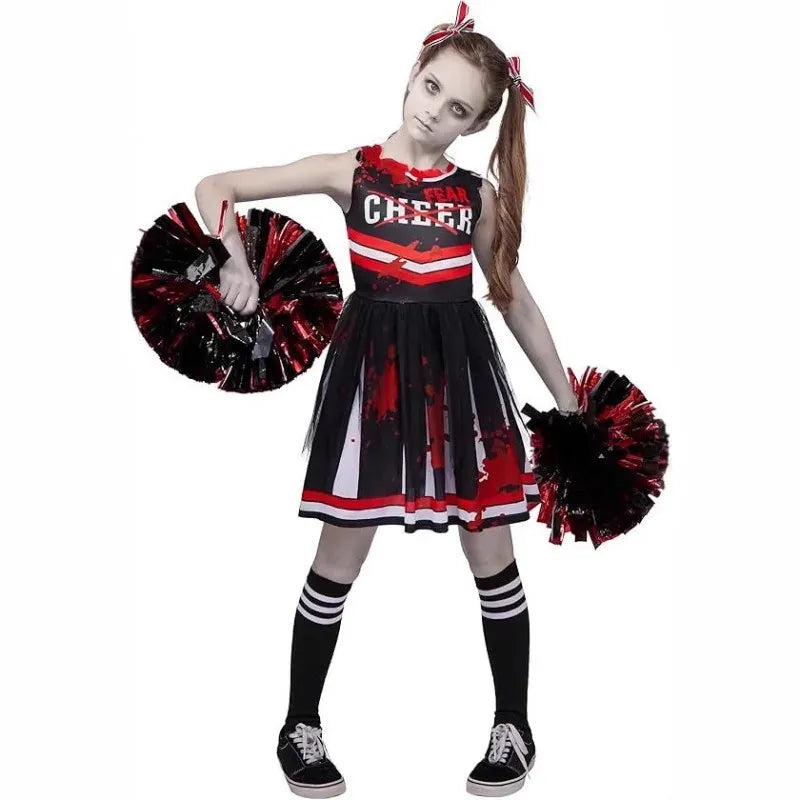 KissICON Halloween Cosplay Costume  Cheerleaders Digital Printed Dress Suits Horror Performance Party Role Playing Outfits for Girls
