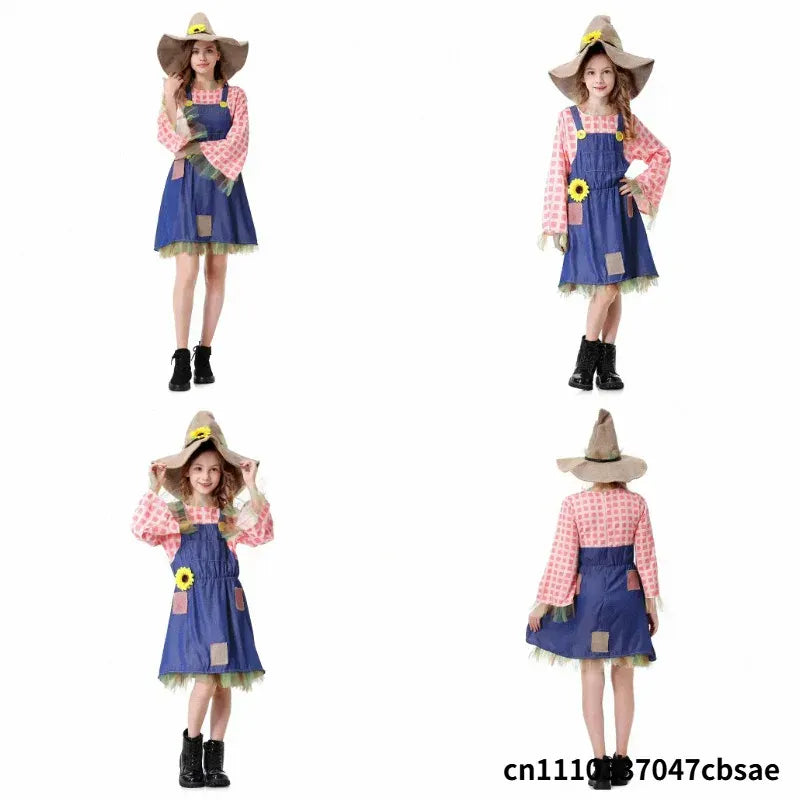 KissICON Halloween Cosplay Costume Parent Enfant Outfit Pioneer Woman Colonial Dress Enfants Floral Village With Hats Costumes
