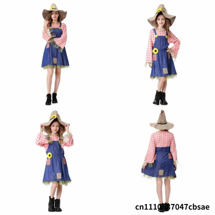 Halloween Cosplay Costume Parent Enfant Outfit Pioneer Woman Colonial Dress Enfants Floral Village With Hats Costumes