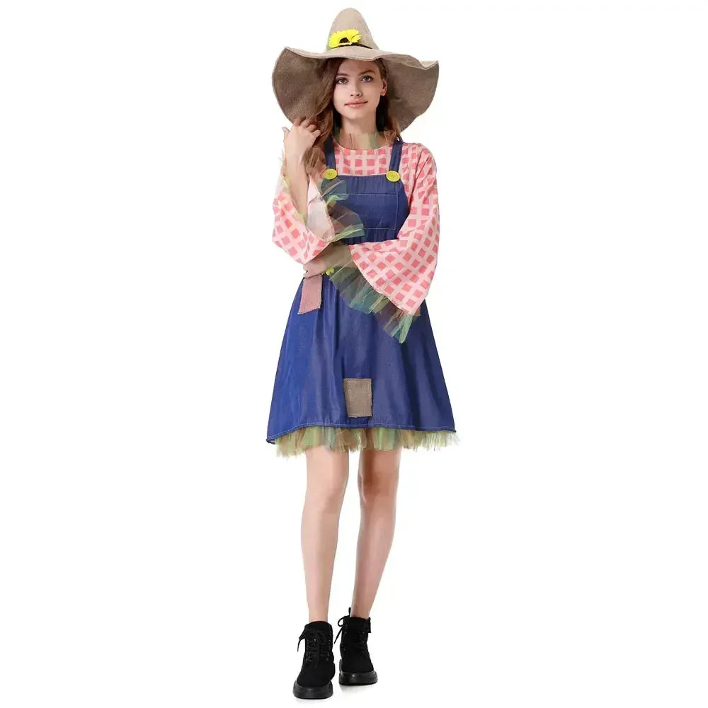 KissICON Halloween Cosplay Costume Parent Enfant Outfit Pioneer Woman Colonial Dress Enfants Floral Village With Hats Costumes