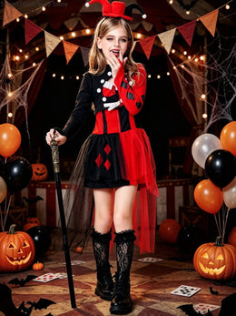 KissICON Halloween Cosplay Costumes Horror Clown Dresses Headwear Clothes Sets Carnival Theme Party Circus Carnival Role Playing Outfits