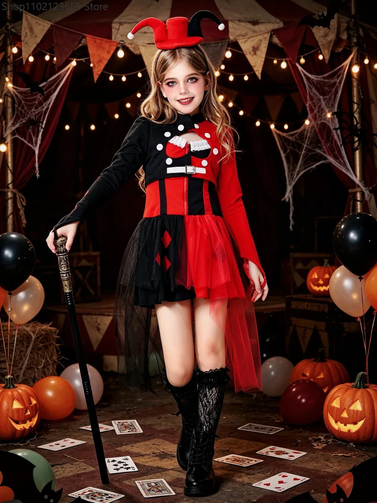 KissICON Halloween Cosplay Costumes Horror Clown Dresses Headwear Clothes Sets Carnival Theme Party Circus Carnival Role Playing Outfits