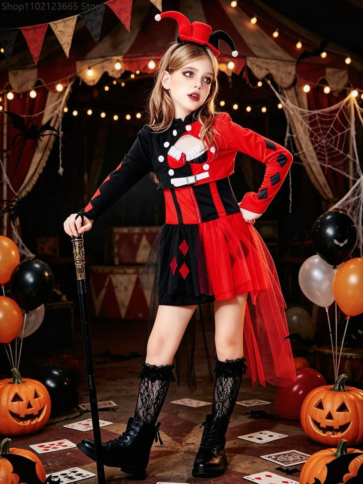 KissICON Halloween Cosplay Costumes Horror Clown Dresses Headwear Clothes Sets Carnival Theme Party Circus Carnival Role Playing Outfits