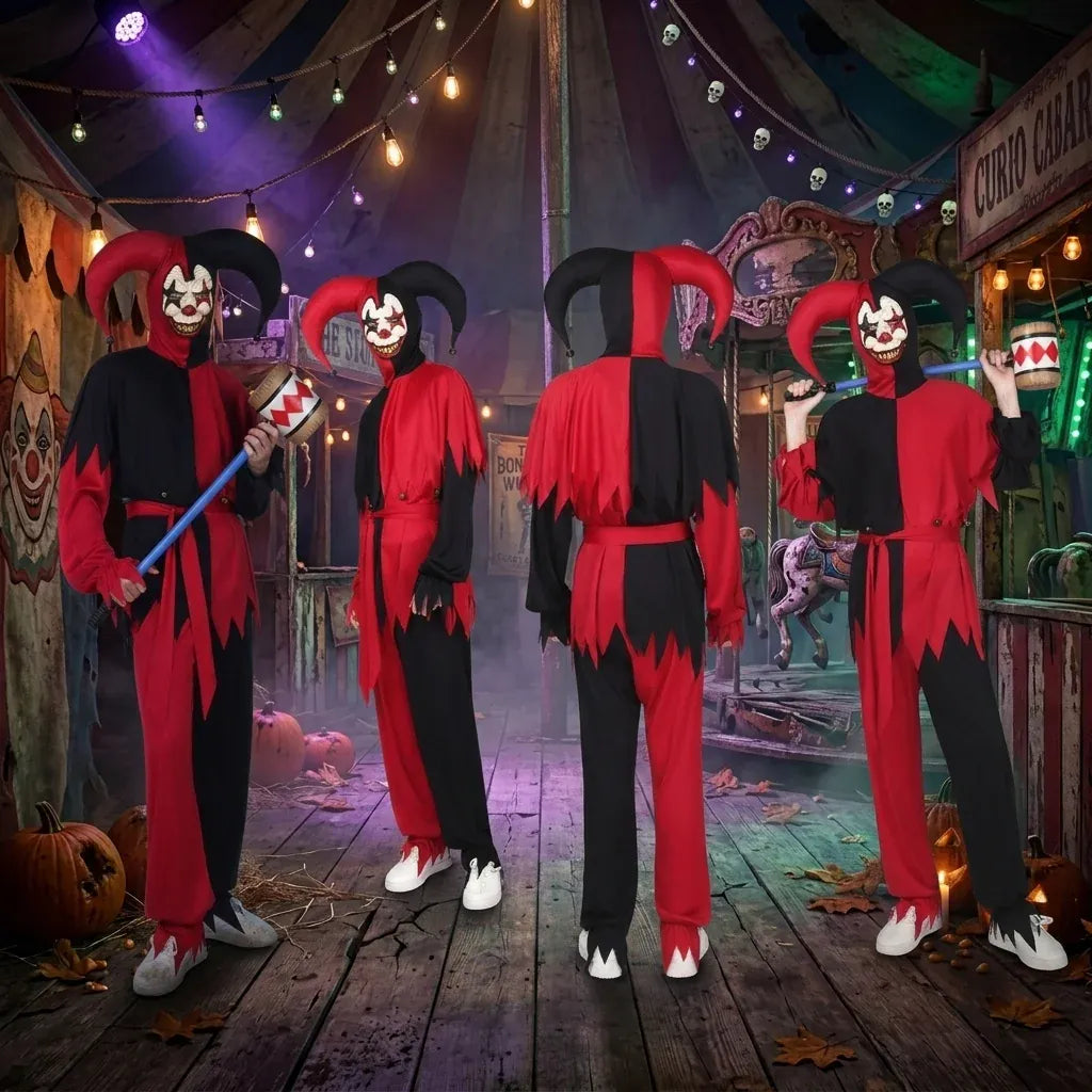 KissICON Halloween Cosplay Costumes Terror Horror Clown Costume Makeup Party Dress Devil Costume Demo Clothing Props Mascot