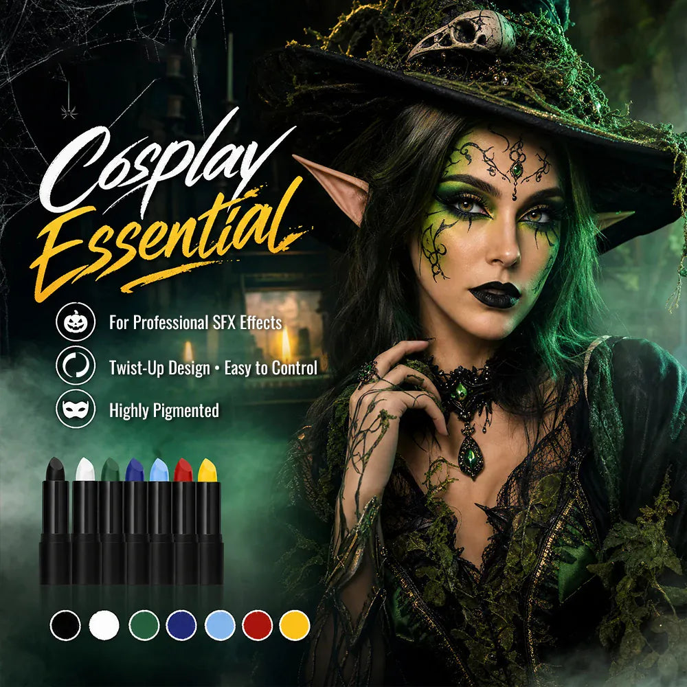 KissICON Halloween Cosplay Face Body Paint Crayon Blue Black Green Sweatproof Long Lasting Makeup Stick