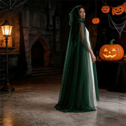 KissICON Halloween   cosplay - ghost costume with hooded cloak, death god witch net-like long dress, full-length performance outfit