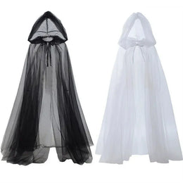 KissICON Halloween   cosplay - ghost costume with hooded cloak, death god witch net-like long dress, full-length performance outfit