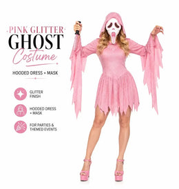 KissICON Halloween cosplay, ghost mask, shiny pink costume, girl role-playing, Halloween costume, makeup, ball props
