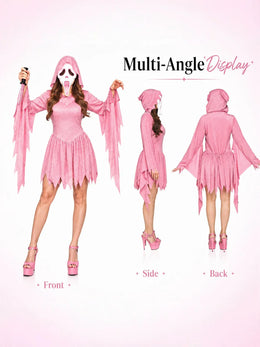 KissICON Halloween cosplay, ghost mask, shiny pink costume, girl role-playing, Halloween costume, makeup, ball props