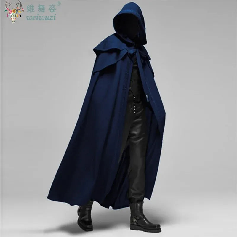 KissICON Halloween Costume Adult Man Vintage Hooded Loose Black Cloak Gothic Cosplay Costume Fashion Party Costume Handsome Cool Court