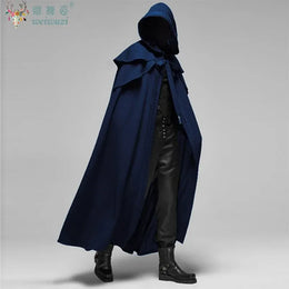 KissICON Halloween Costume Adult Man Vintage Hooded Loose Black Cloak Gothic Cosplay Costume Fashion Party Costume Handsome Cool Court