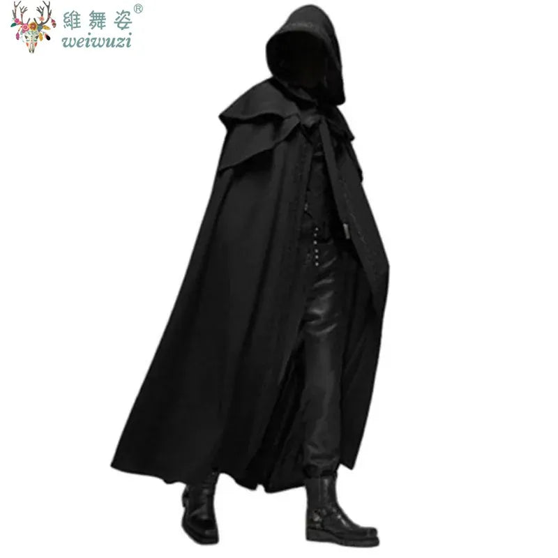 KissICON Halloween Costume Adult Man Vintage Hooded Loose Black Cloak Gothic Cosplay Costume Fashion Party Costume Handsome Cool Court