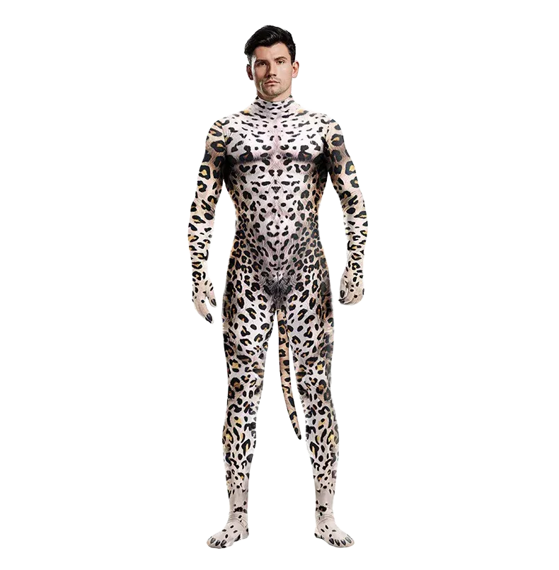KissICON Halloween Costume  Adult Mens Wild Animal Cosplay Costume Full Cover 3D Print Beast Petsuit Jumpsuit Bodysuit Tail