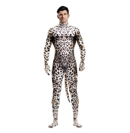 KissICON Halloween Costume  Adult Mens Wild Animal Cosplay Costume Full Cover 3D Print Beast Petsuit Jumpsuit Bodysuit Tail