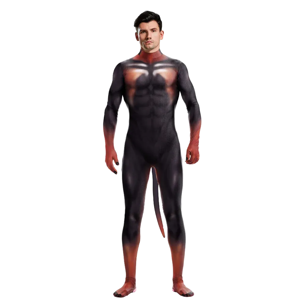 KissICON Halloween Costume  Adult Mens Wild Animal Cosplay Costume Full Cover 3D Print Beast Petsuit Jumpsuit Bodysuit Tail