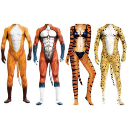 KissICON Halloween Costume  Adult Mens Wild Animal Cosplay Costume Full Cover 3D Print Beast Petsuit Jumpsuit Bodysuit Tail