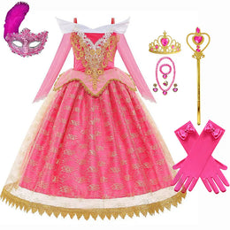 KissICON Halloween Costume  Autumn and Winter New Girls Aurora Dress Sleeping Beauty Princess Aurora Skirt Super Fairy Foreign Style Lace