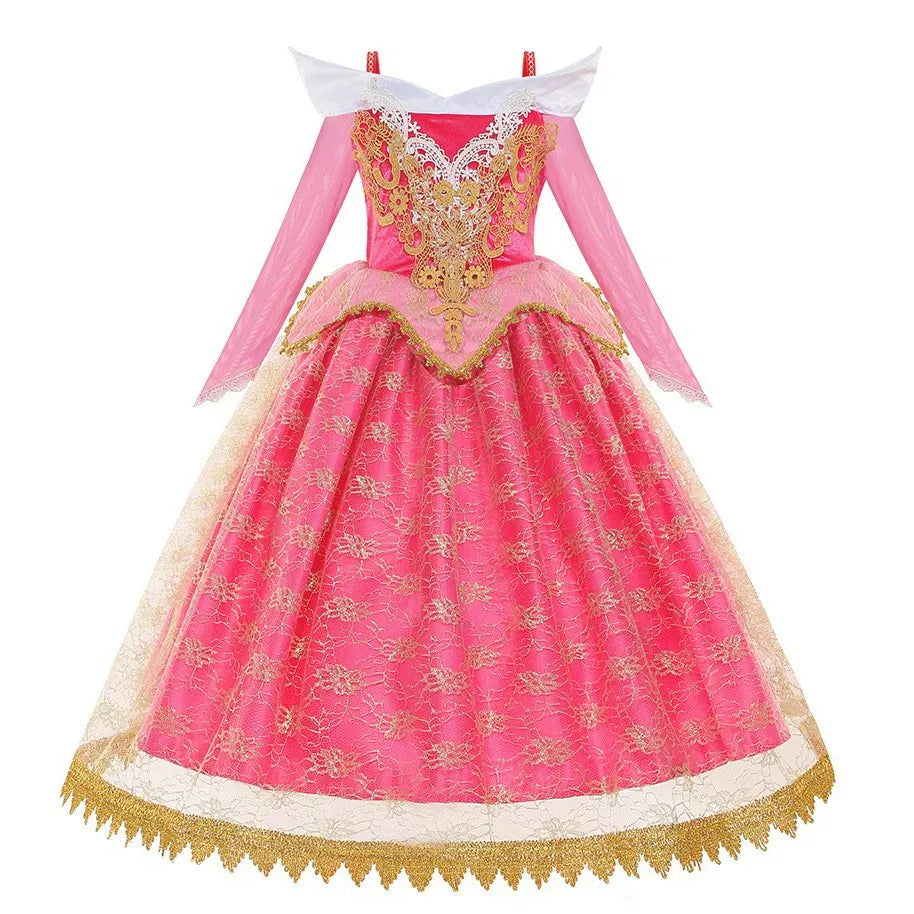 KissICON Halloween Costume  Autumn and Winter New Girls Aurora Dress Sleeping Beauty Princess Aurora Skirt Super Fairy Foreign Style Lace