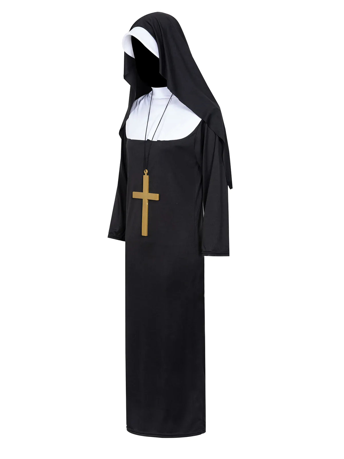 KissICON Halloween Costume  Cosplay Nun Costume Jumpsuit and Headscarf Cross Traditional Adult Sister Black Robe Religious Costumes