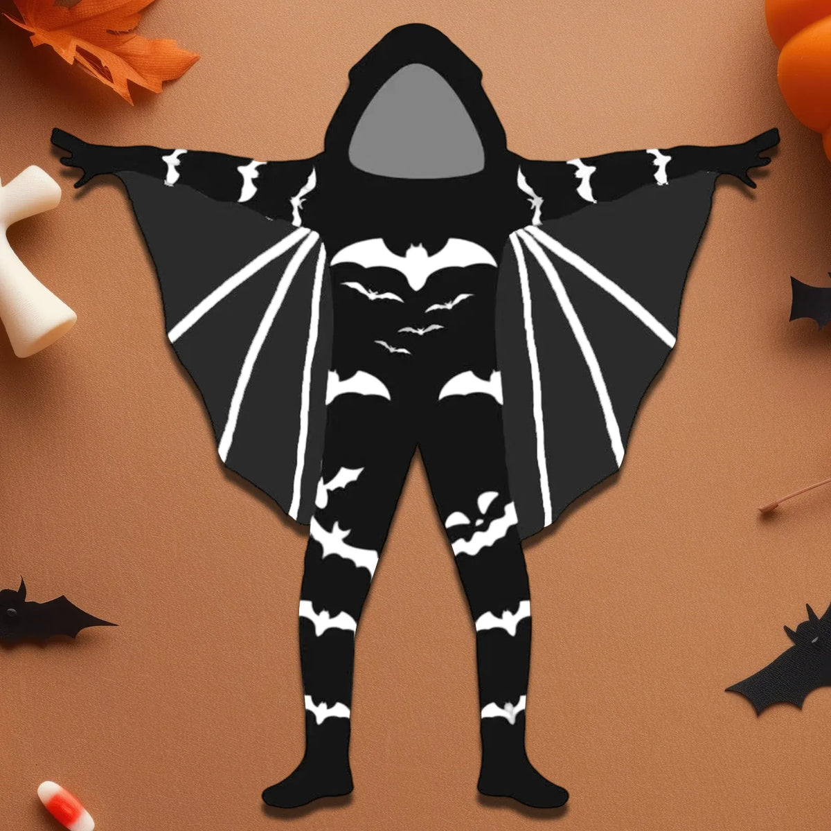KissICON Halloween Costume for Boys Creative Skeleton/Bat Hooded Jumpsuit for Cosplay Party