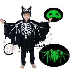 KissICON Halloween Costume for Boys Creative Skeleton/Bat Hooded Jumpsuit for Cosplay Party