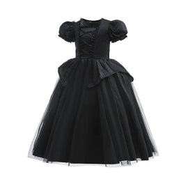 KissICON Halloween Costume For Kids Black Witch Dress Luxury Lace Sequin Evil Role Playing Costume Maleficent Dress Up Outfit Ghost Bride