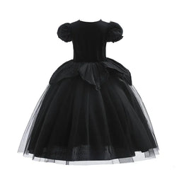 KissICON Halloween Costume For Kids Black Witch Dress Luxury Lace Sequin Evil Role Playing Costume Maleficent Dress Up Outfit Ghost Bride