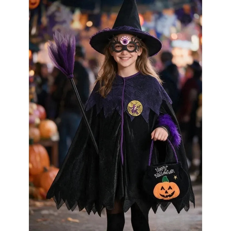 KissICON Halloween Costume for Kids Girls Purple Bat Dress Halloween Fantasy Vampire Costume Accessories Carnival Party Gifts