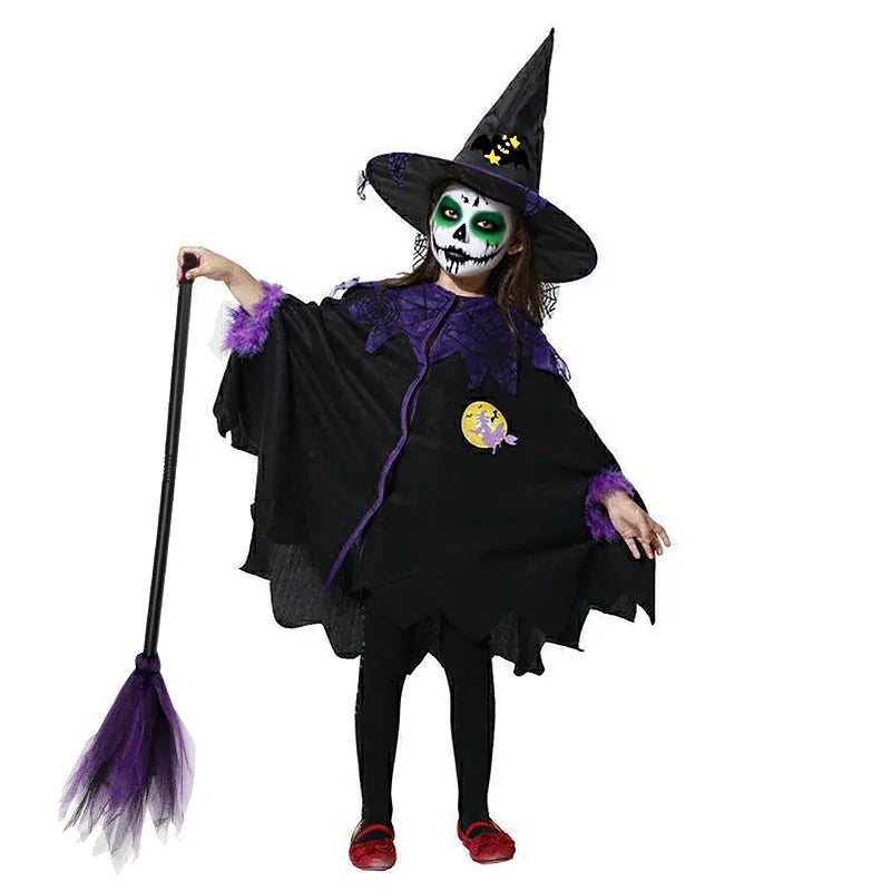 KissICON Halloween Costume for Kids Girls Purple Bat Dress Halloween Fantasy Vampire Costume Accessories Carnival Party Gifts