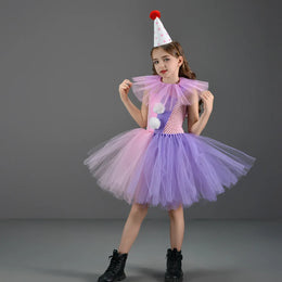 KissICON Halloween Costume For Kids Gray Girls Tutu Dress Kids Cosplay Scary Clown Costume Girl Carnival Masquerade Party Dress Up 2-12Y