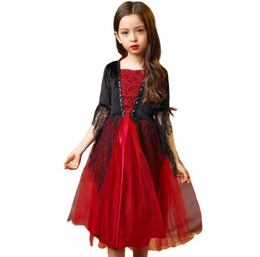 KissICON Halloween Costume for Kids Halloween Fantasy Vampire Costume Girls Long Tutu Dress Kids Carnival Outfit Gothic Feather Clothes