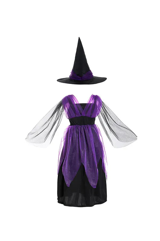 KissICON Halloween Costume for Kids Halloween Fantasy Vampire Costume Girls Long Tutu Dress Kids Carnival Outfit Gothic Feather Clothes