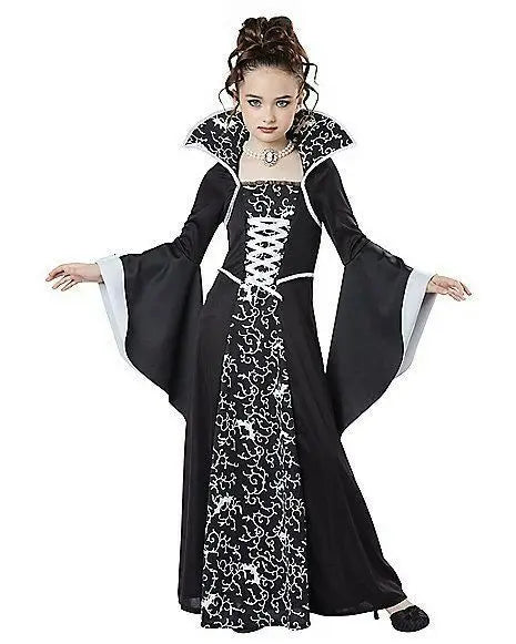 KissICON Halloween Costume for Kids Halloween Fantasy Vampire Costume Girls Long Tutu Dress Kids Carnival Outfit Gothic Feather Clothes
