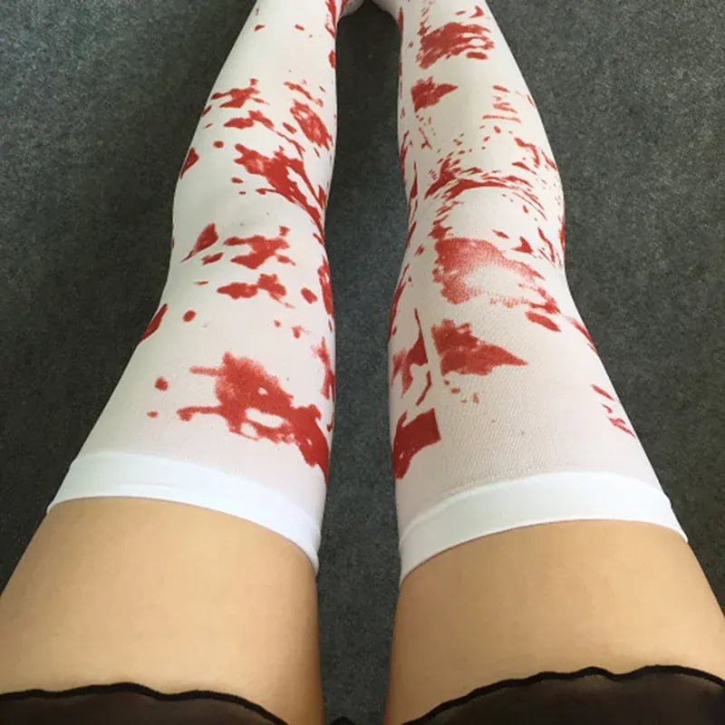 KissICON Halloween Costume for Women Party Masquerade Clothing Bloody Socks Nurse Stockings Bloody Zombie Blood Halloween Cosplay Socks