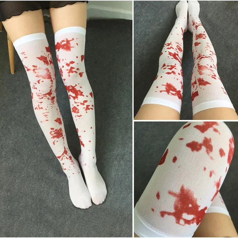 KissICON Halloween Costume for Women Party Masquerade Clothing Bloody Socks Nurse Stockings Bloody Zombie Blood Halloween Cosplay Socks