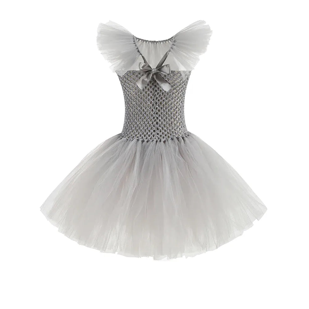 KissICON Halloween Costume Girls Gray Tutu Scary Vestidos Joker Dress Kids Cosplay Clown Costume Carnival Party Dress Up