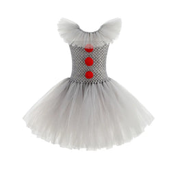 KissICON Halloween Costume Girls Gray Tutu Scary Vestidos Joker Dress Kids Cosplay Clown Costume Carnival Party Dress Up