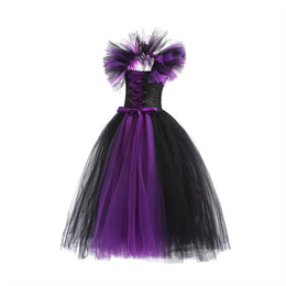 KissICON Halloween Costume Kids Girls Gothic Witch Black Purple Horror Dress Full Accessories Set Cosplay For Party Trick Or Treat