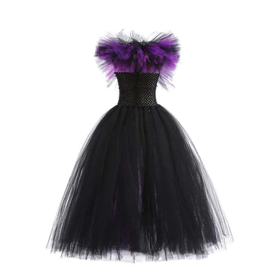 KissICON Halloween Costume Kids Girls Gothic Witch Black Purple Horror Dress Full Accessories Set Cosplay For Party Trick Or Treat