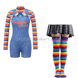 KissICON Halloween Costumes for Women Scary Nightmare Killer Doll Wanna Play Movie Character Chucky Doll Costume With Stockings