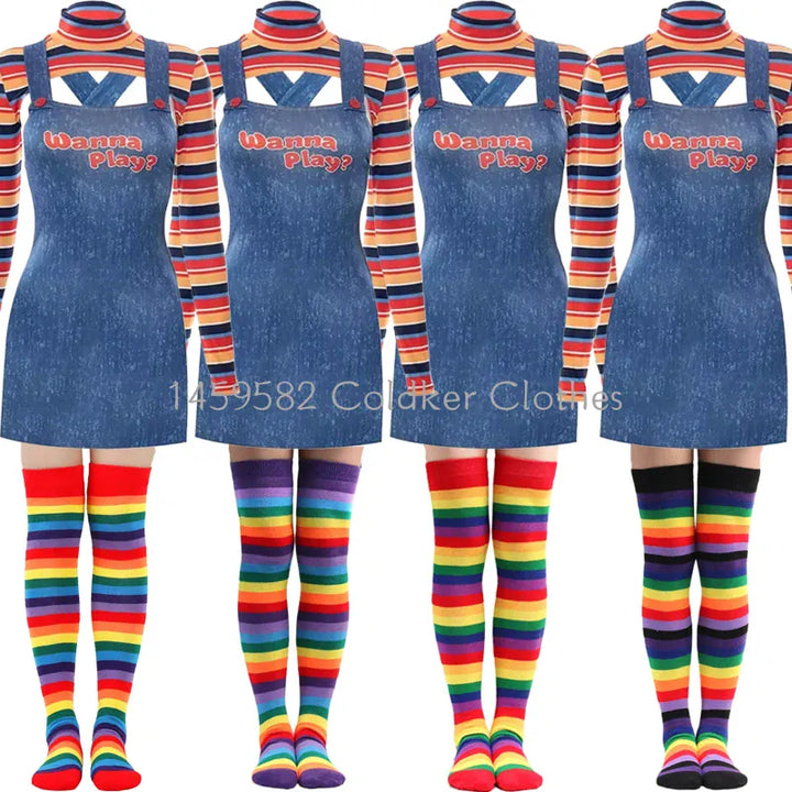 Halloween Costumes for Women Scary Nightmare Killer Doll Wanna Play Movie Character Chucky Doll Costume With Stockings