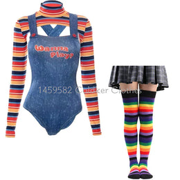 KissICON Halloween Costumes for Women Scary Nightmare Killer Doll Wanna Play Movie Character Chucky Doll Costume With Stockings