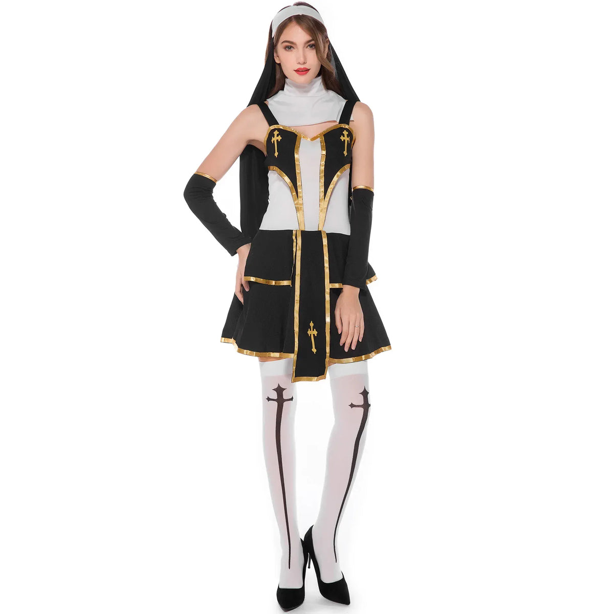 KissICON Halloween Costumes Religious Pastor Father Priest Pope Costume Medieval Nun Cosplay Carnival Party Fancy Dress Up for Men Women