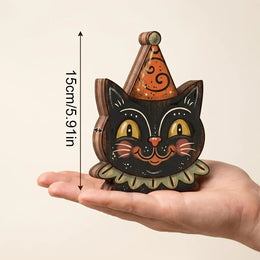KissICON Halloween Decor Indoor,Retro Wooden Block for Shelf Decoration,Cute Ghost,Pumpkin,Black Cat,Skeleton,Witch Owl,Housewarming Gift
