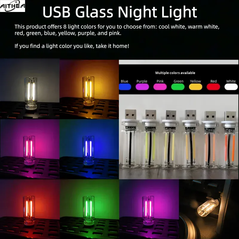 KissICON Halloween DecorAITHEA Led Glass Light  Usb Night Light Bulb Touch Dimming Usb Night Light For Car Interior Bedroom Home Decor
