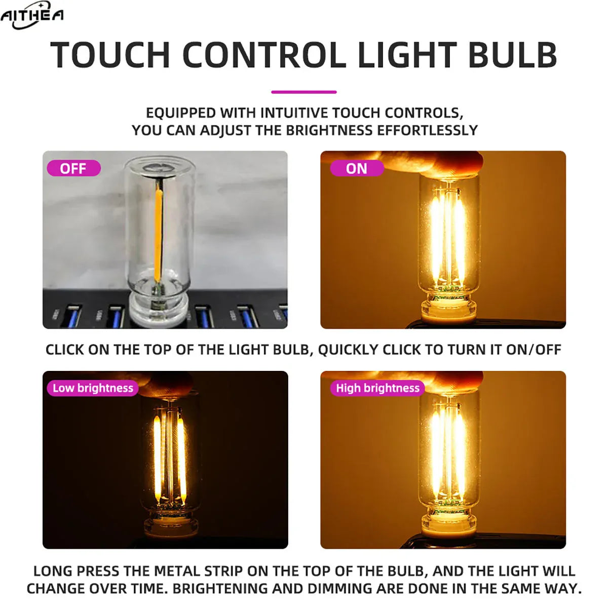 KissICON Halloween DecorAITHEA Led Glass Light  Usb Night Light Bulb Touch Dimming Usb Night Light For Car Interior Bedroom Home Decor