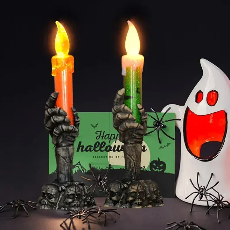 KissICON Halloween Decoration Ghost Festival Atmosphere Layout Props Plastic Ghost Hand Skeleton Light LED Luminous Candle Light
