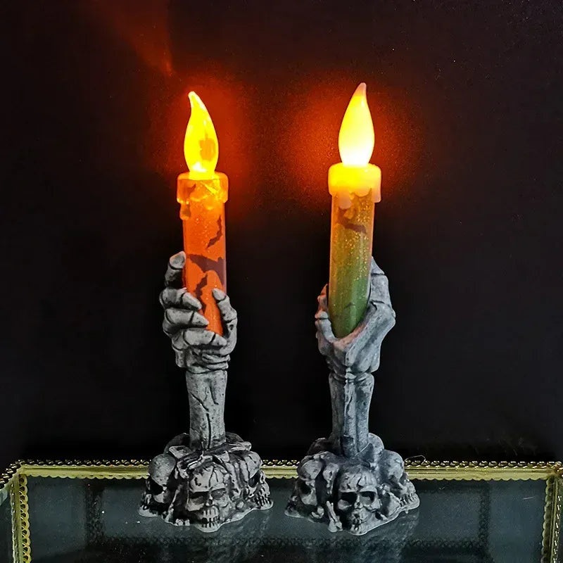 KissICON Halloween Decoration Ghost Festival Atmosphere Layout Props Plastic Ghost Hand Skeleton Light LED Luminous Candle Light